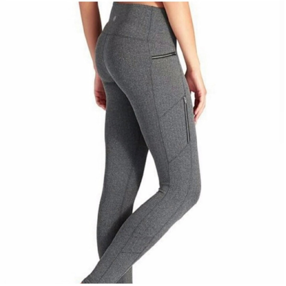 Athleta Herringbone Sly Drifter Leggings Black XS Cropped Zipper Pockets - Picture 1 of 11
